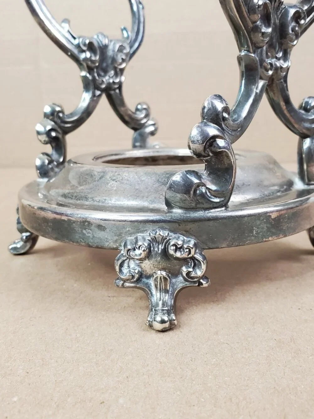 Vintage Silver-Plated Gravy Boat warmer Stand Unbranded Footed